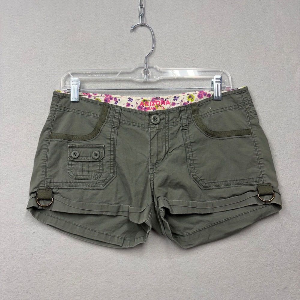 Arizona Jean Co Cargo Shorts Womens 5 Green Y2K Utility D-Ring Low Rise Cotton